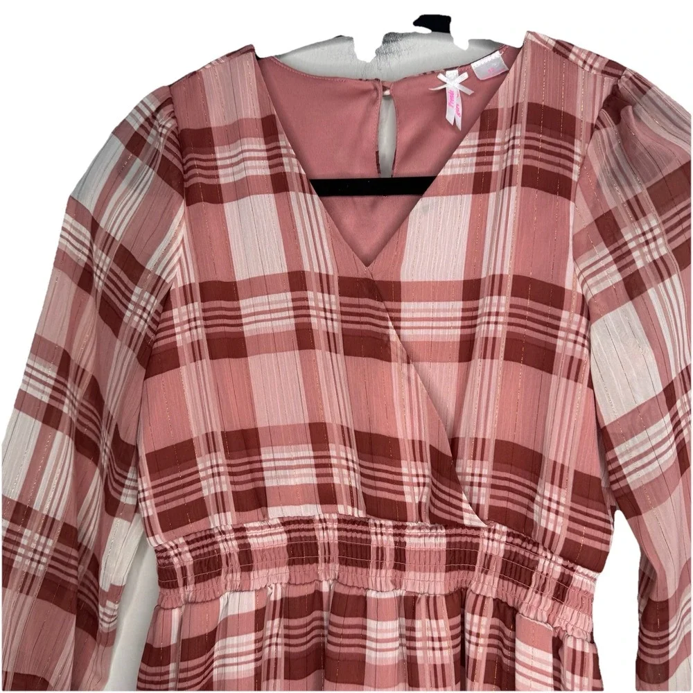 Holiday Plaid Dress Long Sleeve Size 12. Red W Glitter Long Glitter Girls‎